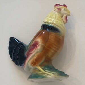 Vintage Royal Copley Ceramic Rooster Planter Green, Yellow, Red, Brown Made USA